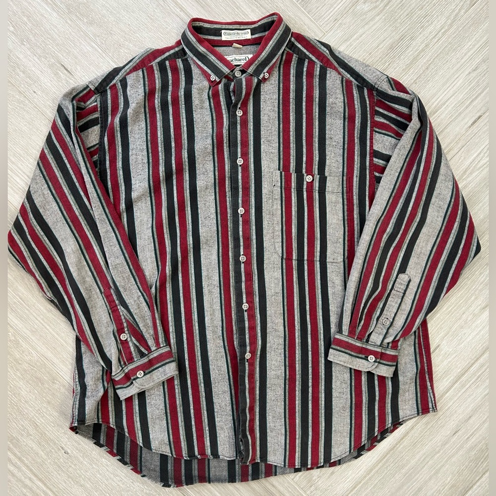 Vintage Cacharel Men's Flannelle du Selle Button Down Gray Striped XL